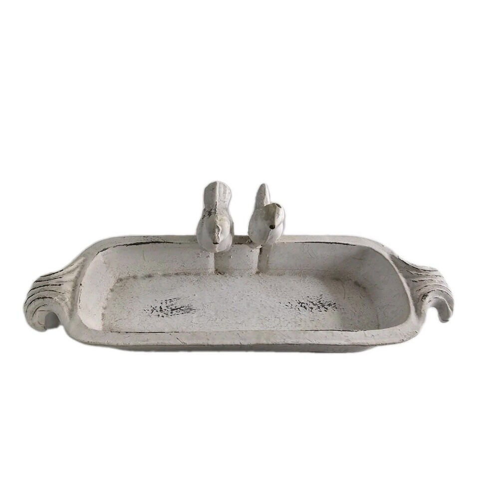 Cast Iron Bird Tray Distressed White Farmhouse French Country Vanity Catchall